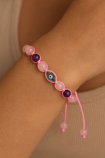 Natural Jewelleryy 🌸   Bracelet of Love and Peace – Pink Quartz & Amethyst Natural Stone Bracelet 🌿