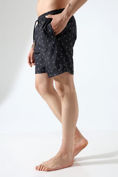 ZEND POLO Black Patterned Men's Swim Shorts