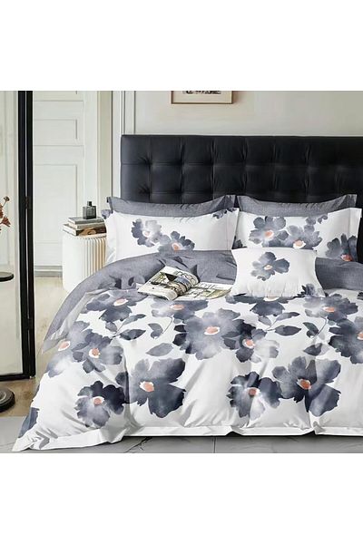 Pucioasa 100% cotton percale bed linen for 1 person, grey flowers