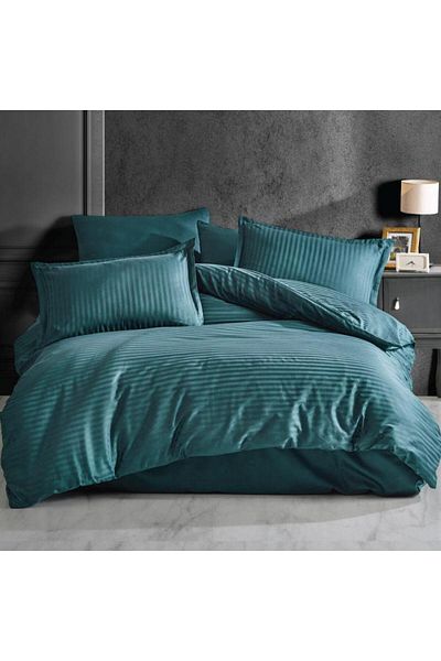 Pucioasa Thick damask bed linen 1 person, Turquoise