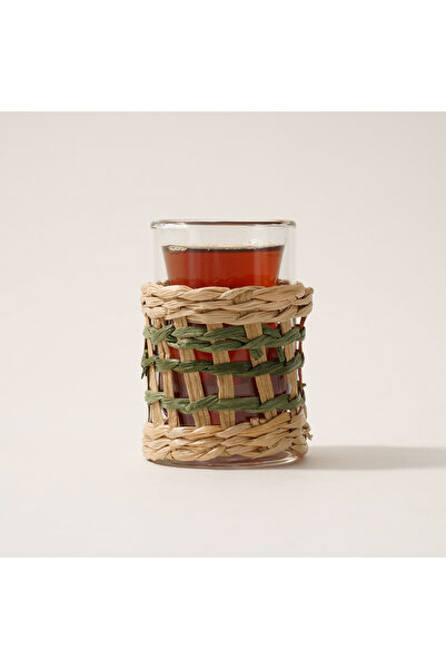 Dallaty glass and rattan 4pcs tea cup set, beige