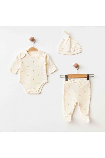 ESLENZA Flowered Pants Body Hat Set Ecru
