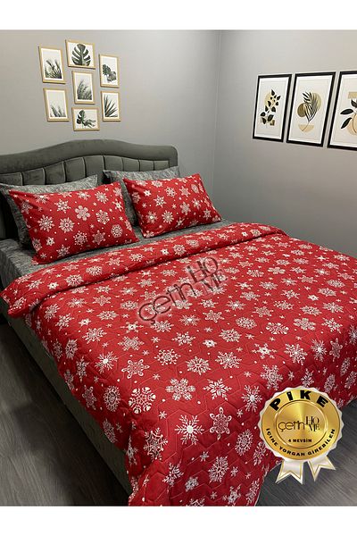 Çetinhome 4 Seasons Double Quilted Pique Set, Duvet Cover Set |   Fitted Sheet, 4 Pillowcases