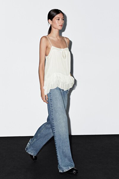 Massimo Dutti Fırfırlı dökümlü askılı top