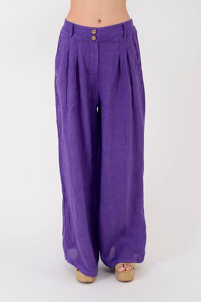 Park Moda 30550 Plain Pattern Button Detailed Linen Trousers