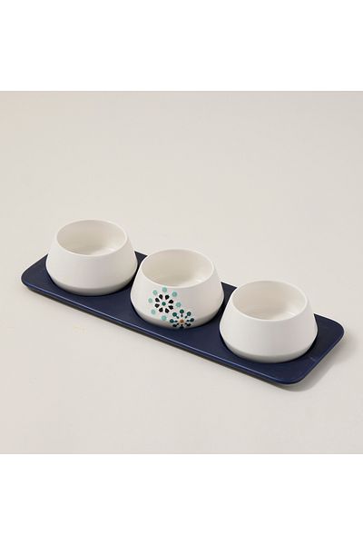Dallaty white porcelain nut bowls with tray set 4 pcs