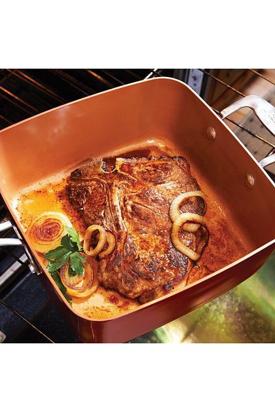 divendi-ro Square multifunctional frying pan with lid, frying grid and steam tray, 24x24x9.5cm, mahogany