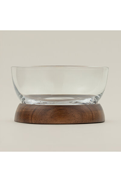 Dallaty glass date bowl with wooden base 14*14*8cm