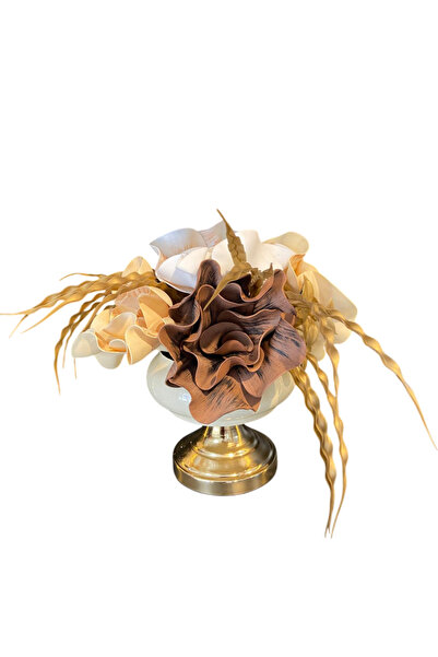 madam concept Krem - Gold Vazolu Lüks Yapay Çiçek Aranjmanı | Salon ve Masa Üstü Dekoratif Şık Tasarım