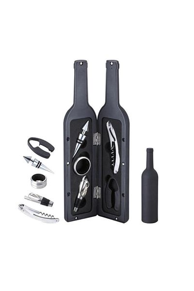 Welora Wine Opener Set with 5 Tirbuson Accessories, Ring, Cork, Cork Stopper, Anti-Drip and Cutter, Black