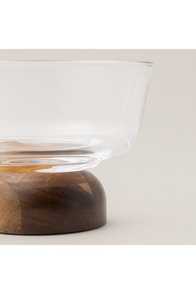 Dallaty glass date bowl with wooden base, 14*14*8cm