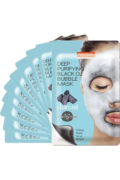 Purederm Deep Purifying Black O2 Bubble Mask Charcoal Facial Sheets with Detoxifying and Moisturizin