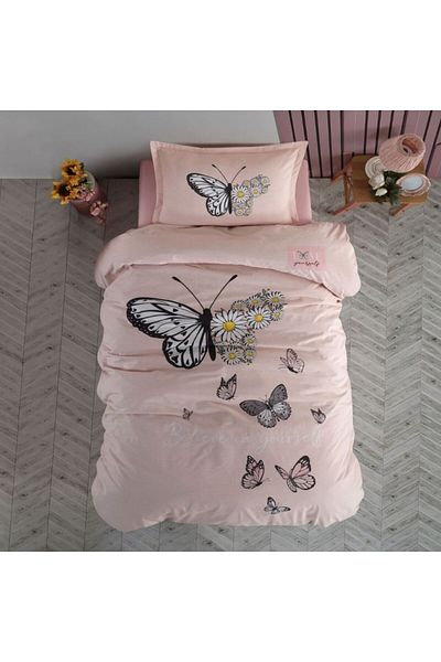 Pucioasa Single bed linen with butterflies, 100% cotton ranforce, Pucioasa, Daisy Love Pink