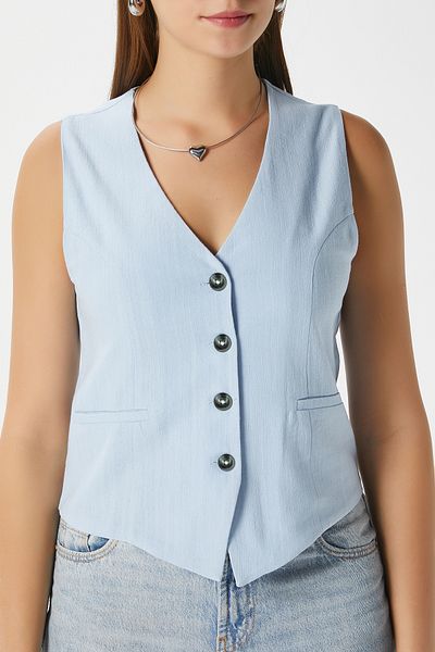 Ritnice Women's Hera Cotton Lined Blue Linen Vest