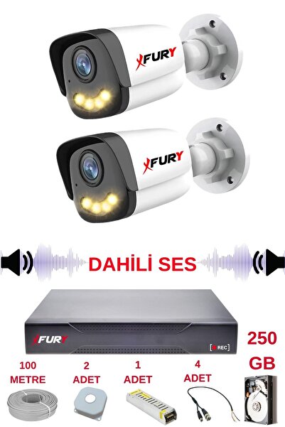 FURY 2 li Sesli Gece Renkli Görüş Güvenlik Kamerası Su Geçirmez Güvenlik Kamerası Seti 5590s 250GB