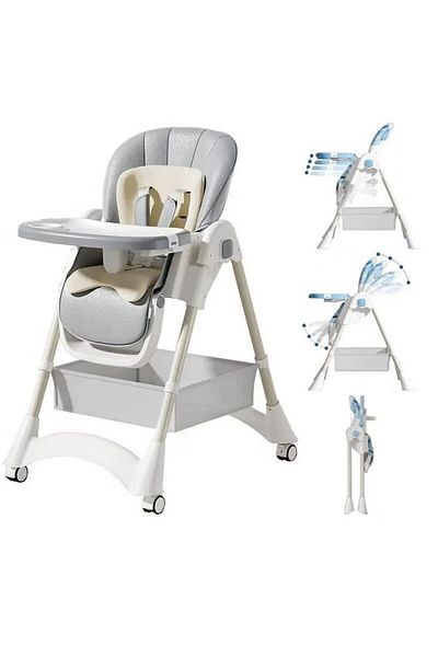 Smart Vibe Scaun înalt pliabil KinderVIBE® 6+M · 4 înclinări · Înălțime reglabilă · Ham cu 5 puncte · Tavă detașabilă