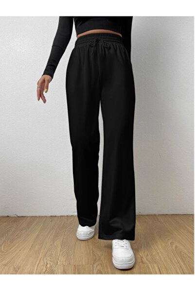 yx yustex sport Γυναικείο μαύρο παντελόνι μεγάλου μεγέθους, φαρδιά γραμμή, ελ...