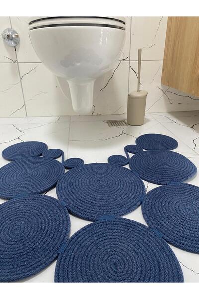 HHKARTS ممسحة أمامية للمرحاض من الجوت باللون الأزرق الداكن