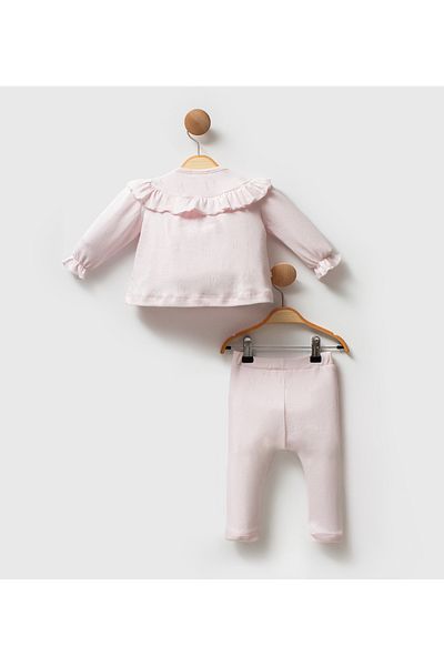 Cassiope Jacquard Patterned Collar Ruffled Double Suit