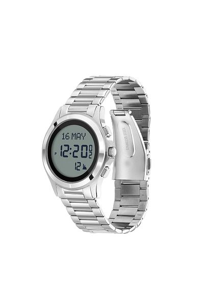 ALFAJR Men's WR-02 Digital Watch with Stainless Steel Strap - 37mm - Silver - New Edition