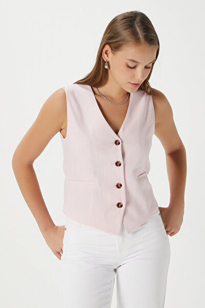 Ritnice Women's Hera Cotton Lined Pink Linen Vest