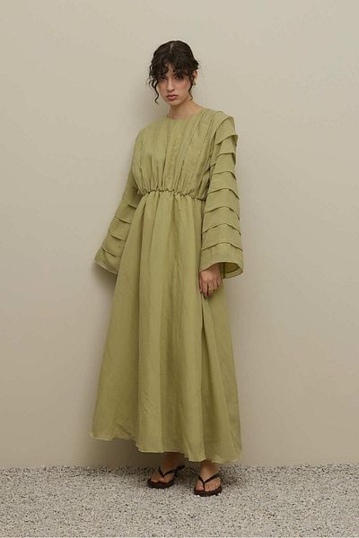 Fahhar Wide Sleeve Rib Detailed Dress Mint