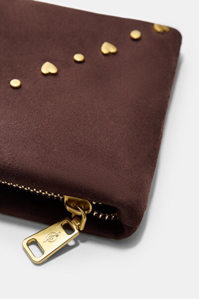 Stradivarius Suni Süet Kalp Zımbalı Makyaj Çantası