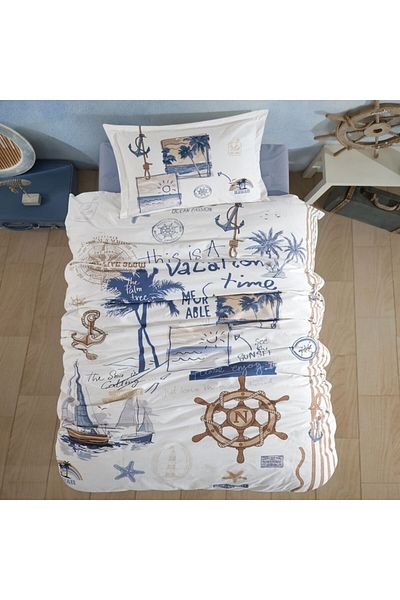 Pucioasa 1 person bed linen with maritime pattern, 100% cotton ranforce,