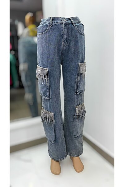 Andrew James Pantaloni lungi din denim cu strasuri