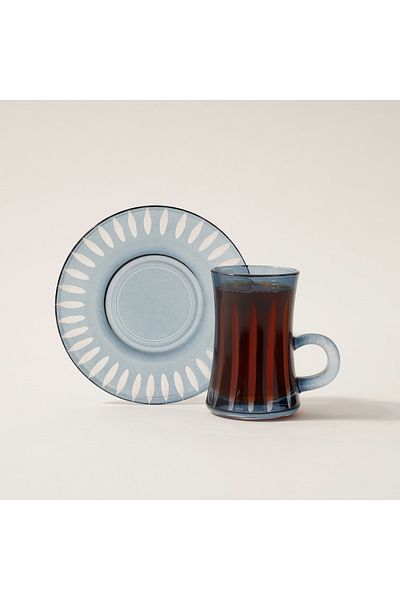 Dallaty glass 12pcs tea cup set, blue
