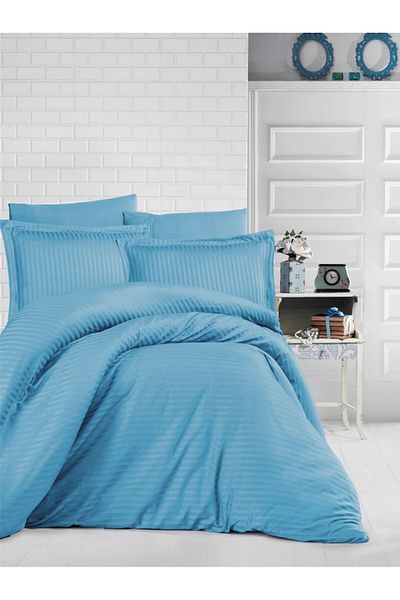 Pucioasa Thick damask bed linen 1 person, Turquoise