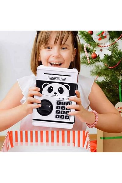 divendi-ro Panda bouncer for children 3 years +, with ATM function, pin code and safe, white and black