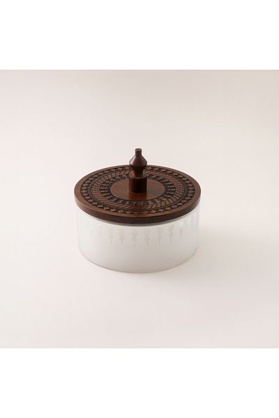 Dallaty Glass Dates Pot With Wood Lid M, Brown 15*15*13Cm