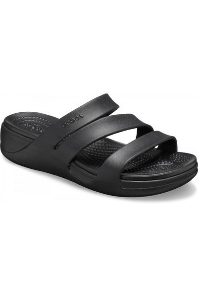 Crocs Monterey Strappy Wedge Slippers Black - Black 37-38 Eu - W7 Us