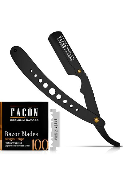 facona Facón Straight Razors for Men - Professional Barber Straight Edge Razor Kit with 100 Blades
