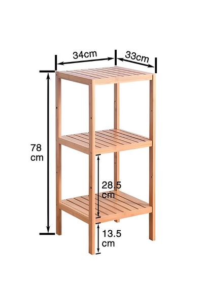 rexa 3-Shelf Bamboo Storage Rack – Brown, 34 x 33 x 78 cm, Multi-Purpose Organizer for Home & Office