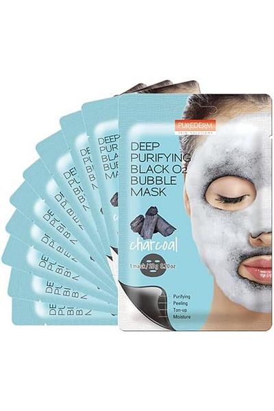 Purederm Deep Purifying Black O2 Bubble Mask Charcoal Facial Sheets with Detoxifying and Moisturizin