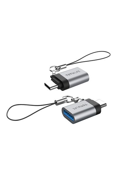 Totulife محول OTG من USB-A إلى Type-C بسرعة 5 جيجابت في الثانية (1+1) - رمادي