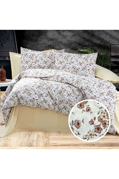 Pucioasa Crepe linen 1 person with brown flowers, 100% cotton, duvet cover sheet 160x220cm
