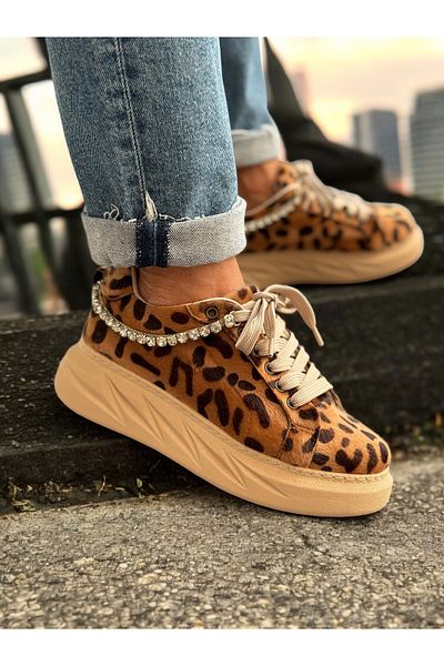 Jarrox Leos Stone Detail Leopard Pattern Lightweight Poly Based Comfortable Women's Sneaker Sports Shoes
