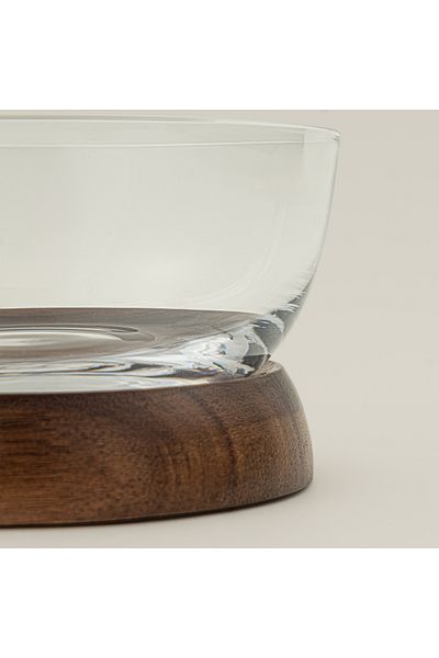 Dallaty glass date bowl with wooden base 14*14*8cm