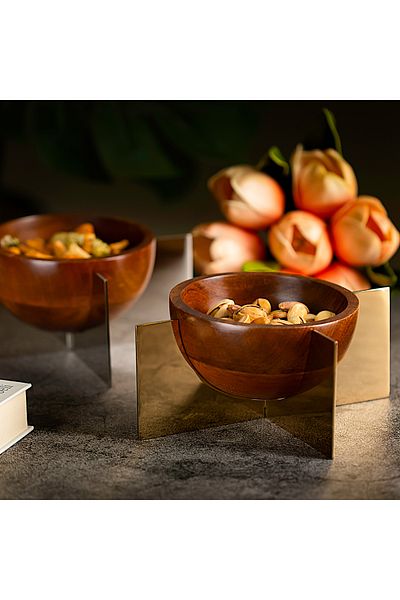 Generic Nuts Bowl Wood With Steel X Silver