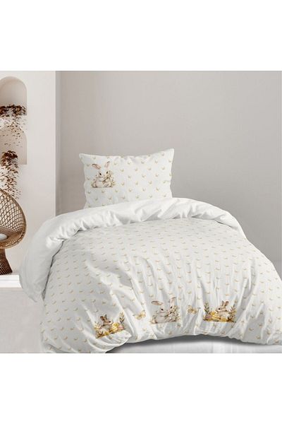 Club Cotton Easter bedding set for 1 person, 100% cotton, duvet cover 160x220cm, Ginny with bunnies and butterflies