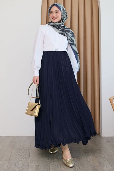 InStyle Flowy Curvy Dark Navy Blue Chiffon Skirt