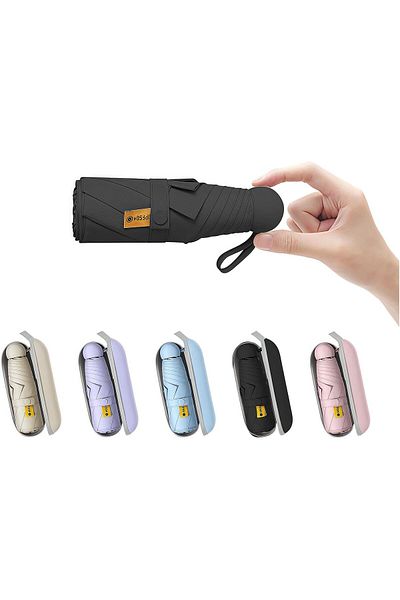 Generic BAODINI Mini Travel Umbrella With Case Small Compact UV Umbrella Protection Sun Lightweight Tiny Poc