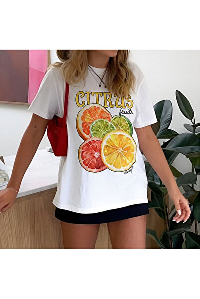 LAYORA Tricou cu mânecă scurtă și guler rotund cu imprimeu cu fructe acrișoare