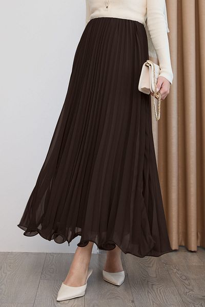 InStyle Flowy Curvy Bitter Brown Chiffon Skirt