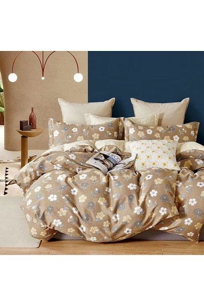 Pucioasa 100% cotton percale bed linen, 1 person, Pucioasa, Beige flowers