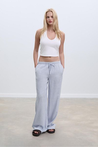 Stradivarius Flowing striped linen blend trousers