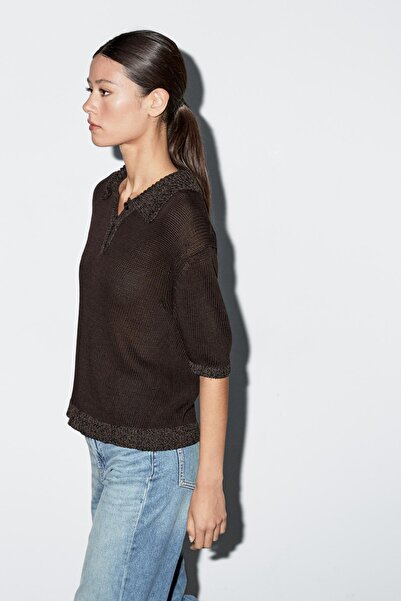 Massimo Dutti Kontrast yakalı polo kazak